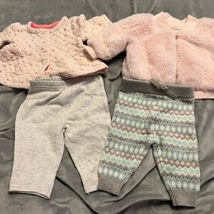 4 pc baby girls 0-3m jacket and pants sets. Janie and Jack cat and Jack carters